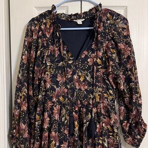 Cato Floral Long Sleeve Dress - Black and Pink